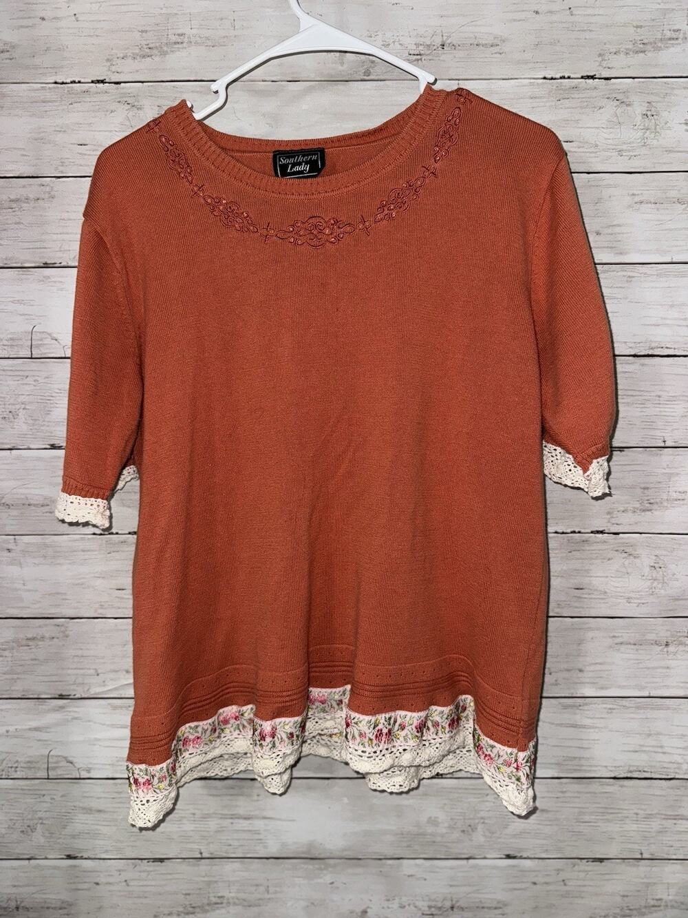 Southern Lady Women’s Large Lace Trim Floral Shirt